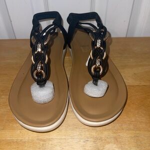 Elegant Black and Tan Braided Women's Sandals Sz 38 (US 7.5/8)